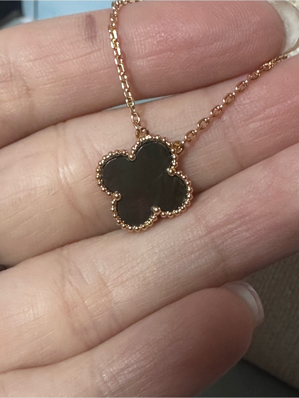 Gold Clover Pendant Necklace with green Stone - Women's Jewelry - Picture 2 of 2